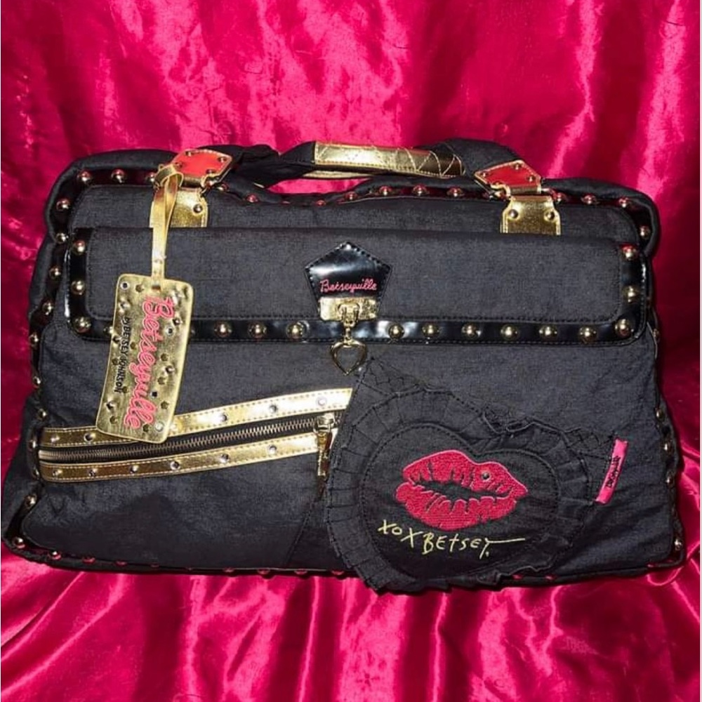 SOLD Vintage HTF Betsey Johnson Denim Lips Satchel